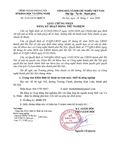 Đăng ký hoạt động thử nghiệm lĩnh vực Cơ lý, Điện - điện tử, Không phá hủy